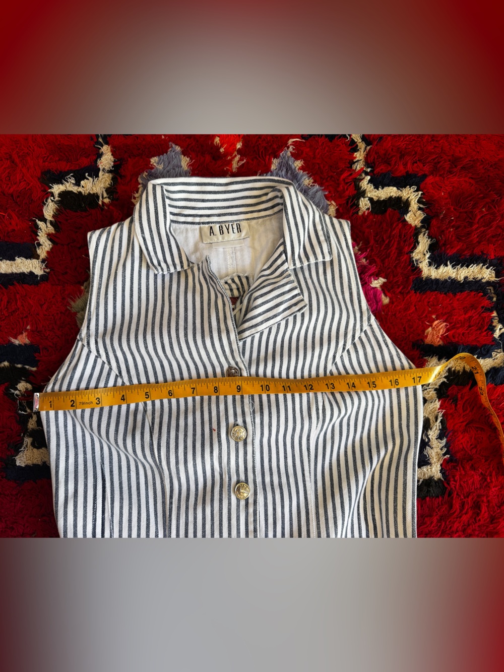 90s Vintage White and Blue Striped Denim Romper Sz Sm - Picture 7 of 10